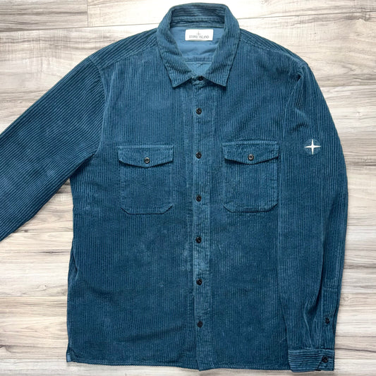 Stone Island Corduroy Embroidered Compass Button Up Overshirt - XXL ptp24.5”