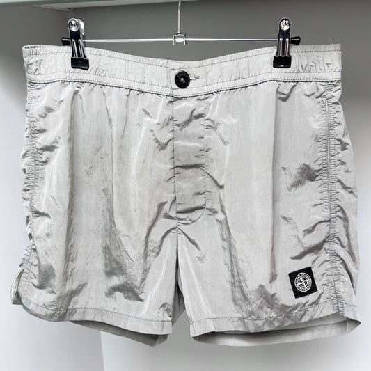 Stone Island Silver Nylon Metal Patch Swim Shorts - Medium 32W
