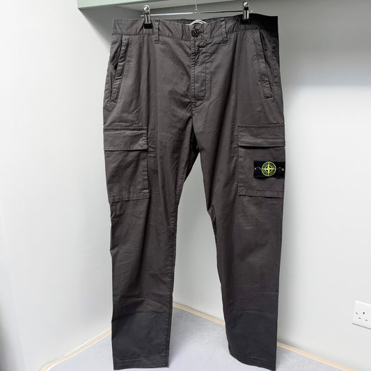 Stone Island Grey Stretch Cotton Cargo Trousers - 36W Regular Tapered Fit