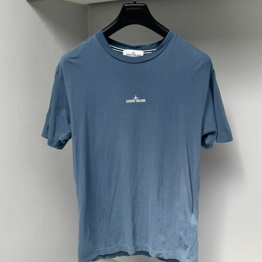Stone Island Avio Blue Graphic Print Logo T shirt - Medium ptp19.5”