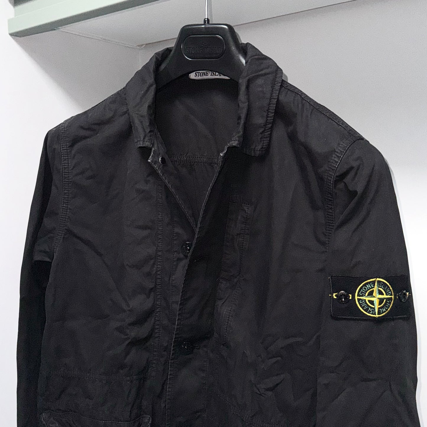 Stone Island Tela Smerigliata Button Up Badge Overshirt - Small ptp20”
