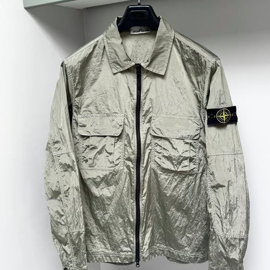 Stone Island Green Nylon Metal Ripstop Full Zip Overshirt - Large ptp21.5”