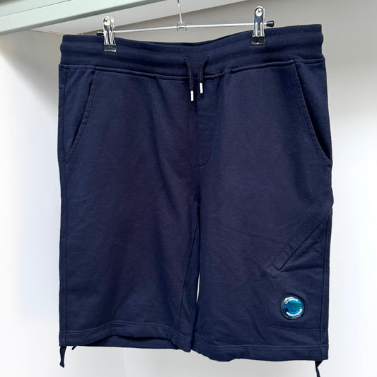 CP Company x Emporio Armani Navy Blue Diagonal Fleece Mercerized Cotton Lens Sweat Shorts - XL 36W