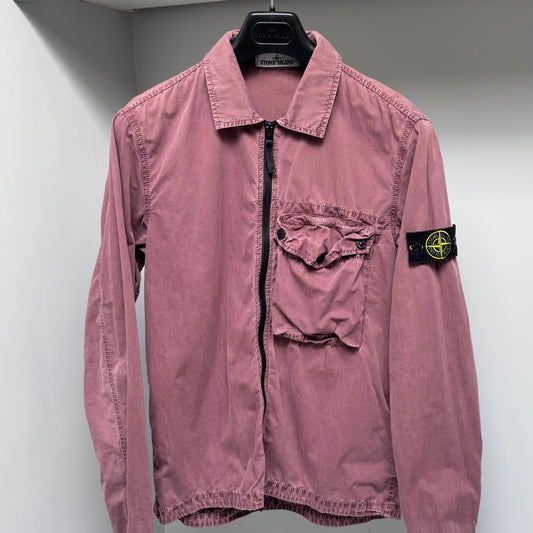 Stone Island Burgundy Red Cotton Full Zip Overshirt - Medium ptp20.5”
