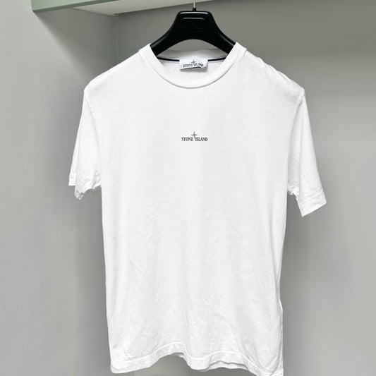 Stone Island White Hand Print Logo T shirt - Medium ptp19.5”
