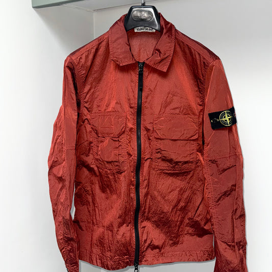 Stone Island Orange Nylon Metal Ripstop Full Zip Overshirt - Small ptp20.5”