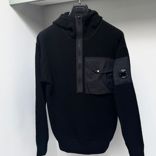 CP Company Black Knitted Lana Wool Mixed Half Zip Pullover Lens Hoodie - Small ptp21”