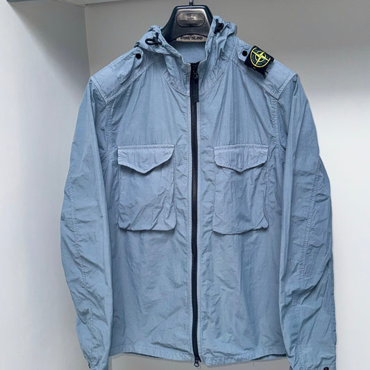 Stone Island Powder Blue Hooded Naslan Light Shoulder Badge Full Zip Overshirt - Medium ptp21.5”