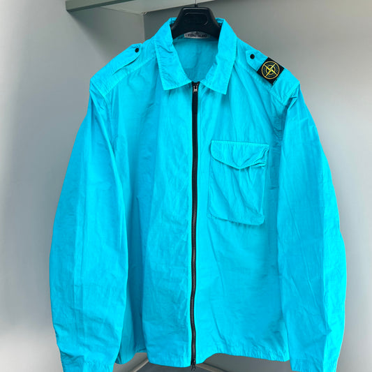 Stone Island Turquoise Blue Naslan Light Shoulder Badge Full Zip Overshirt - 3XL