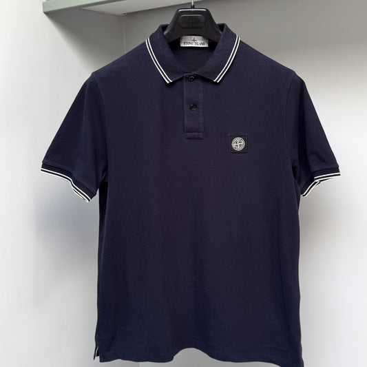 Stone Island Navy Blue Organic Cotton Pique Short Sleeve Polo Shirt - Medium