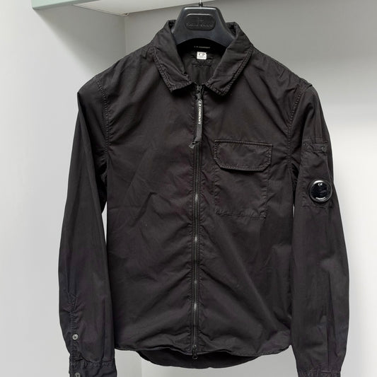 CP Company Black Organic Gabardine Full Zip Lens Overshirt - XS