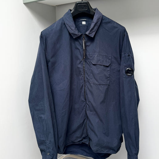 CP Company Blue Organic Gabardine Full Zip Lens Overshirt - 3XL