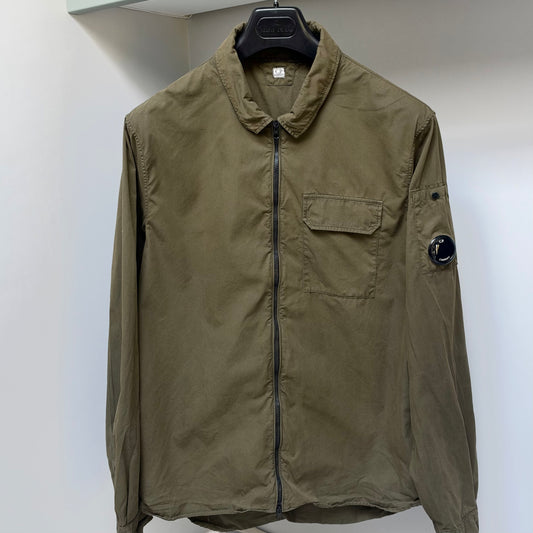 CP Company Green Organic Gabardine Full Zip Lens Overshirt - XL