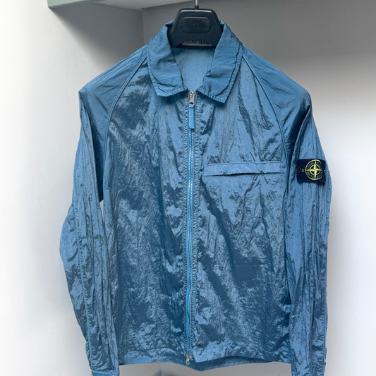 Stone Island Mid Blue Nylon Metal Econyl Full Zip Overshirt - Small ptp20.5”