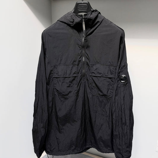 CP Company Black Hooded Chrome-R Nylon Half Zip Lens Smock Overshirt - XXL