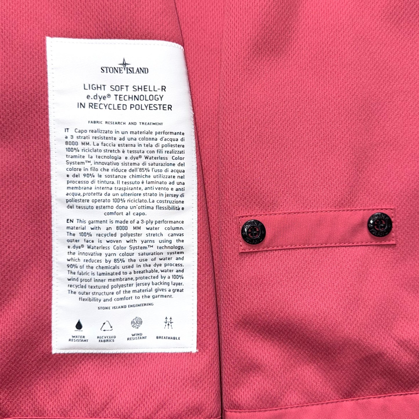 Stone Island Light Soft Shell-R e.dye Technology In Recycled Polyester Full Zip Badge Jacket - XL ptp24”