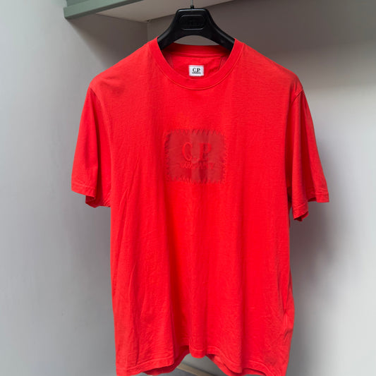 CP Company Red Block Logo T shirt - XL ptp22”