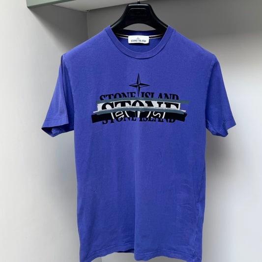 Stone Island Periwinkle Blue Multi Spellout Logo T shirt - Medium