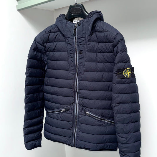 Stone Island Loom Woven Down Chambers Stretch Nylon-TC Full Zip Badge Jacket - Small ptp19.5”