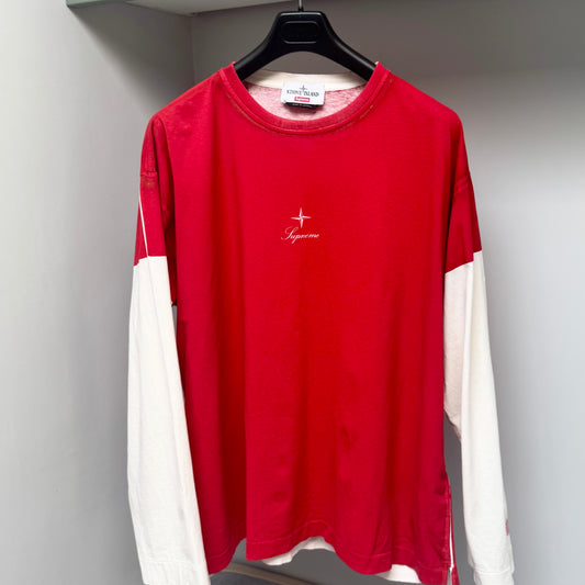 Stone Island x Supreme Red Logo Long Sleeve T shirt - XL
