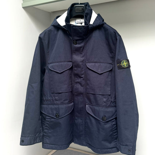Stone Island Navy Blue Raso Gommato-3L Full Zip Field Jacket - XXL ptp26”