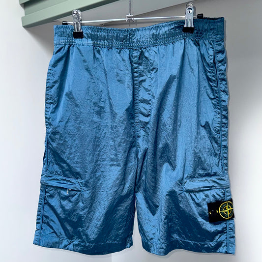 Stone Island Mid Blue Nylon Metal Econyl Cargo Shorts - 31W Comfort Fit