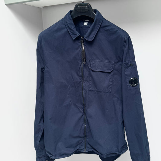 CP Company Navy Blue Organic Gabardine Full Zip Lens Overshirt - Large ptp21.5”
