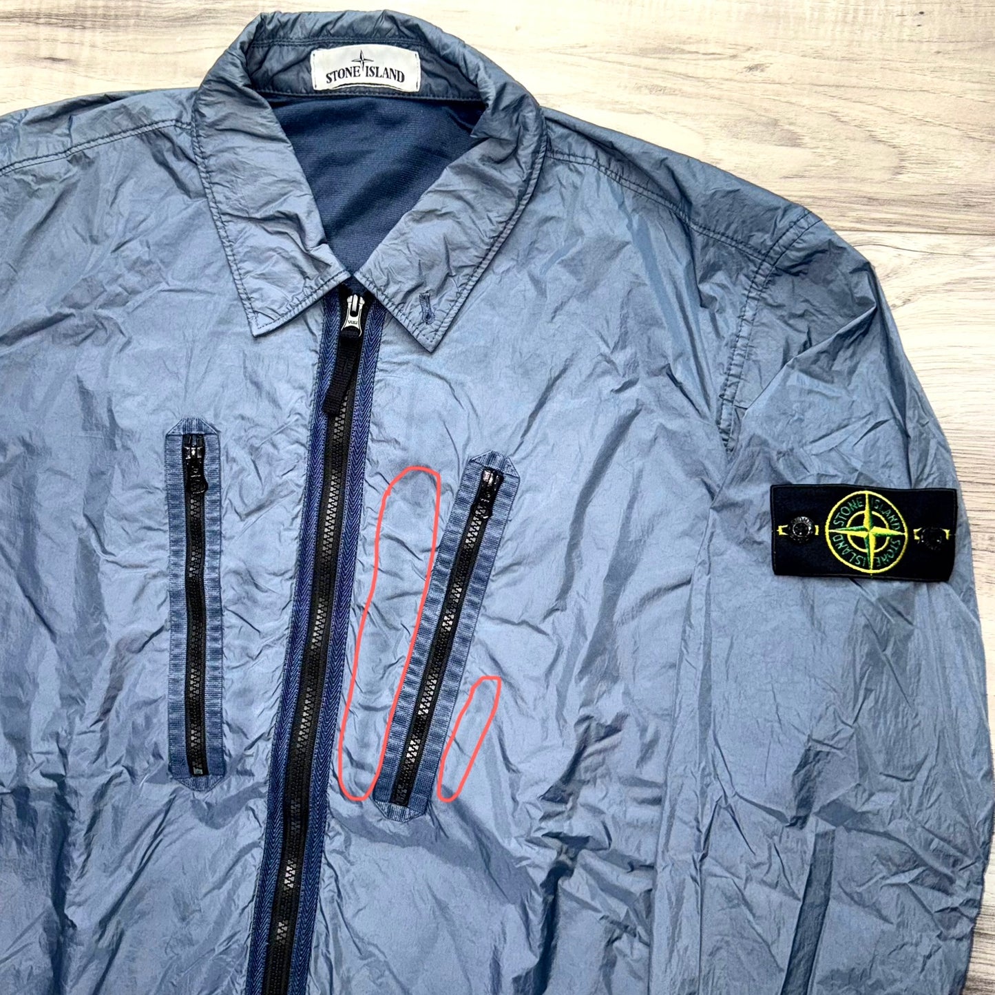 Stone Island Crinkle Reps Full Zip Badge Overshirt - Large