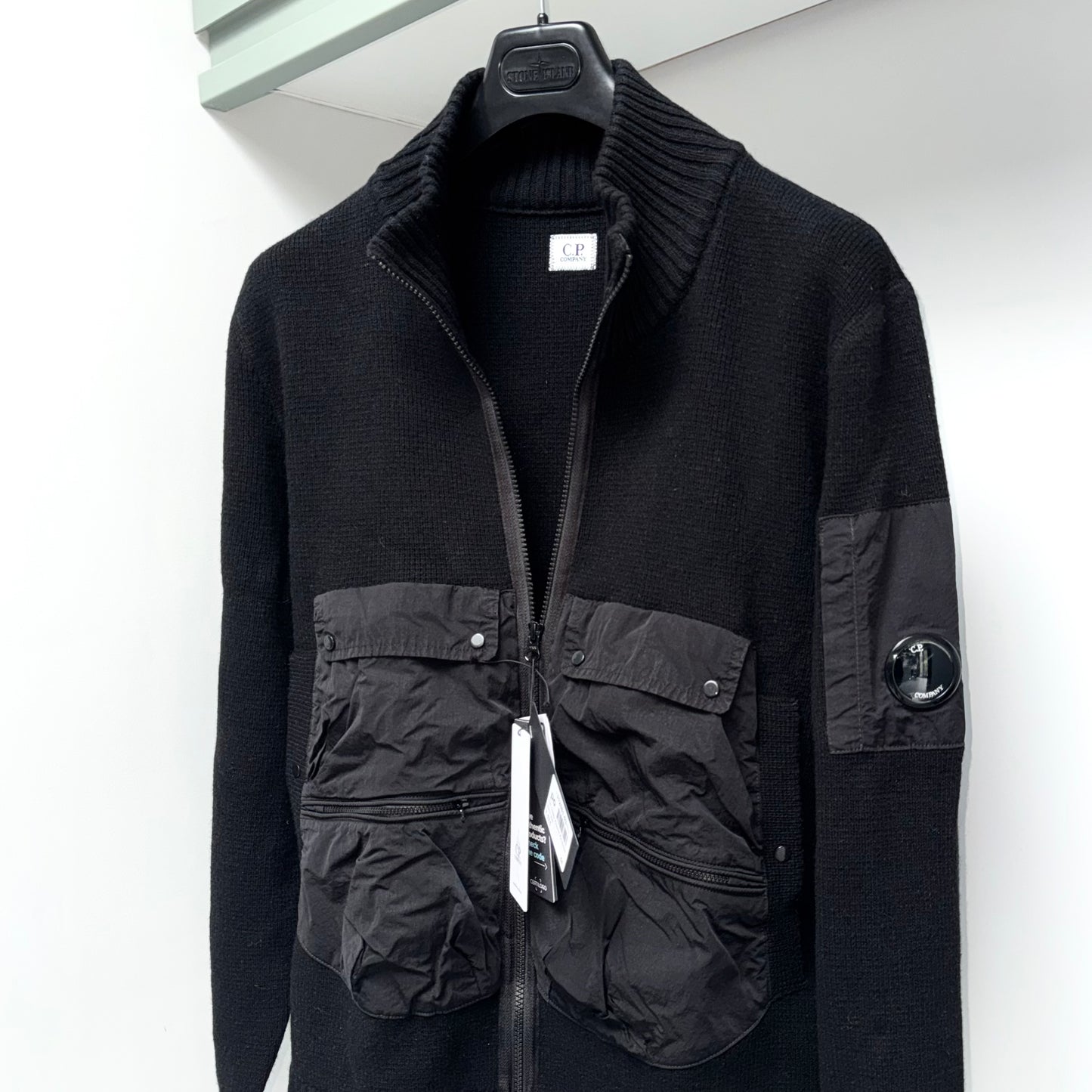 CP Company Lambswool Mixed Utility Full Zip Knitted Jumper - XXL ptp23.5”