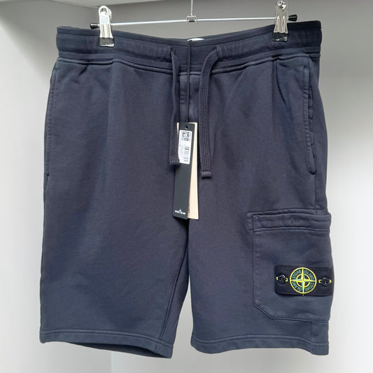 Stone Island Navy Blue Organic Cotton Fleece Shorts - Medium 32W