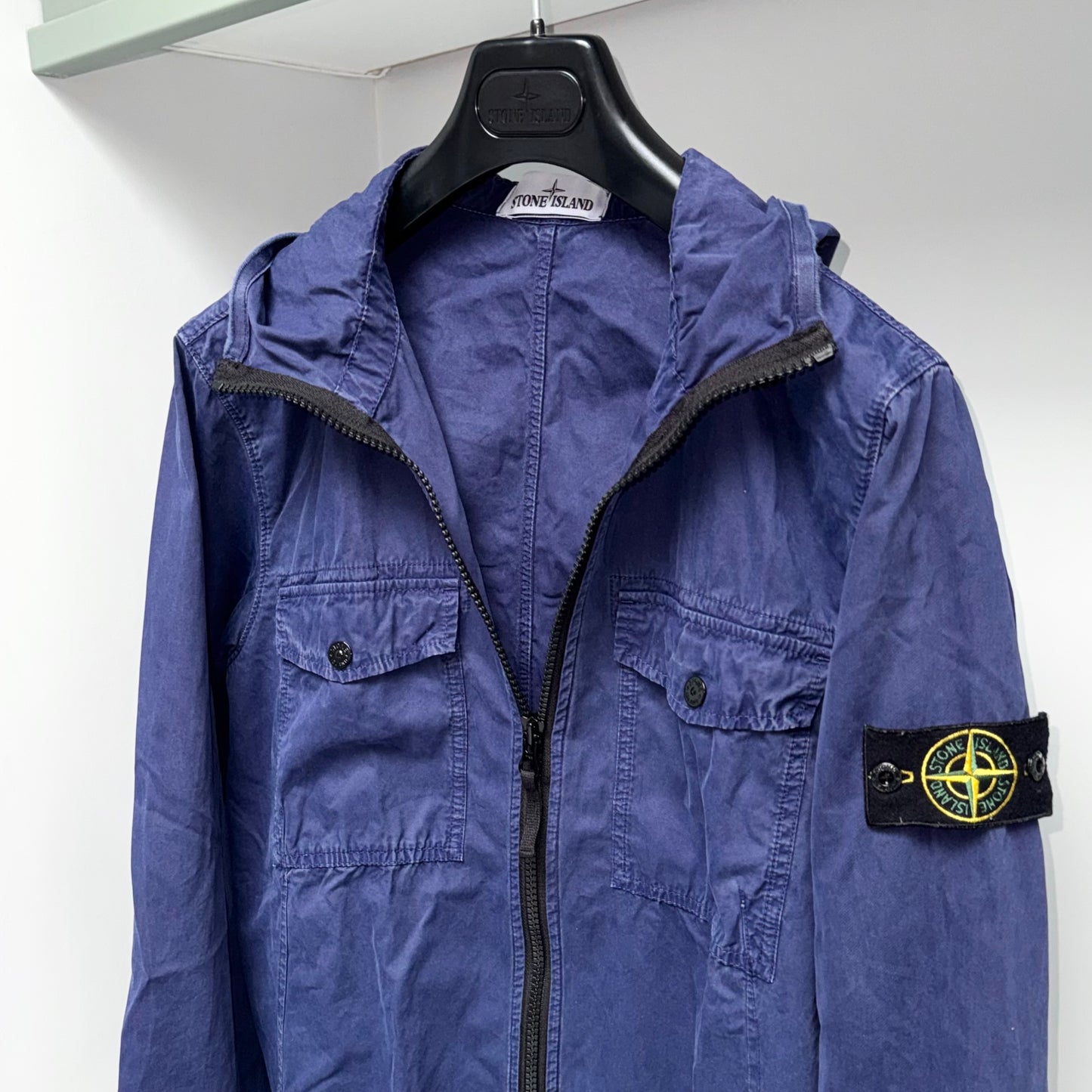Stone Island Hooded Full Zip Badge Overshirt - Medium ptp21.5”