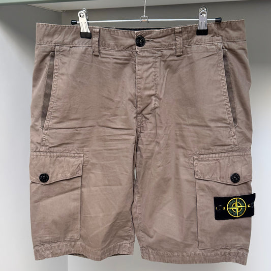 Stone Island Dove Grey Canvas Bermuda Cargo Shorts - 32W Slim Fit