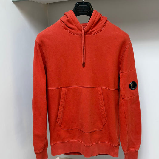 CP Company Orange Diagonal Raised Fleece Pullover Lens Hoodie - Large