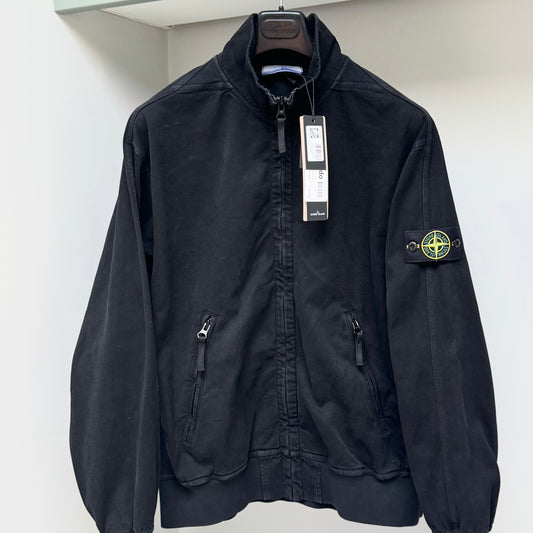 Stone Island Black Old Effect Cotton Full Zip Harrington Jacket - XL