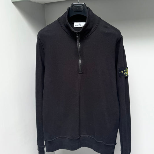 Stone Island Black Organic Cotton Fleece Quarter Zip Pullover Sweatshirt - Medium ptp21”