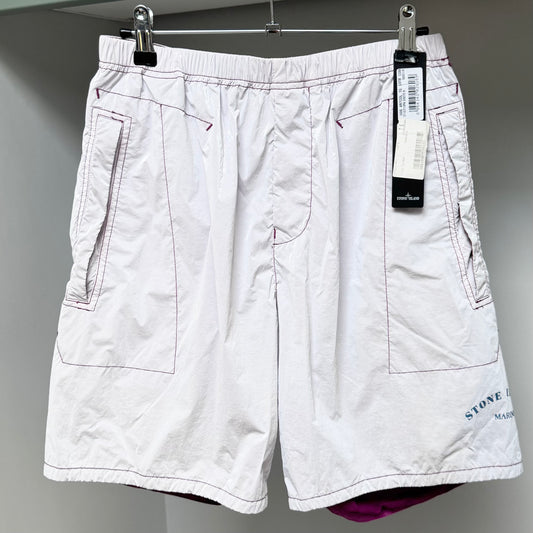 Stone Island Purple Marina Prismatico Spellout Logo Swim Shorts - 30W Comfort Fit