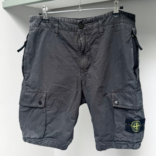 Stone Island Charcoal Grey Brushed Organic Cotton Canvas Bermuda Cargo Shorts - 32W Slim Fit