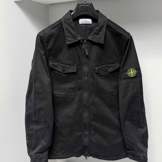 Stone Island Black Cotton Canvas Full Zip Overshirt - XL