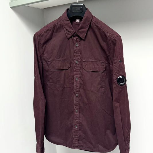 CP Company Maroon Red Button Up Lens Overshirt - Medium ptp20.5”
