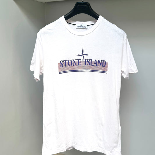 Stone Island Light Pink Tricromia Spellout Logo T shirt - Medium