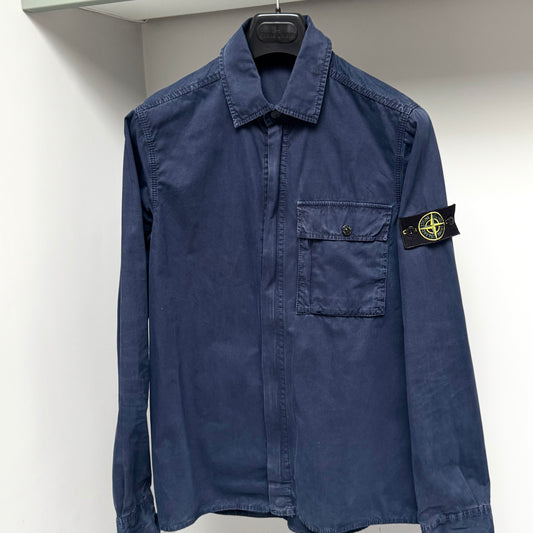 Stone Island Navy Blue Full Zip Overshirt - Small ptp20”