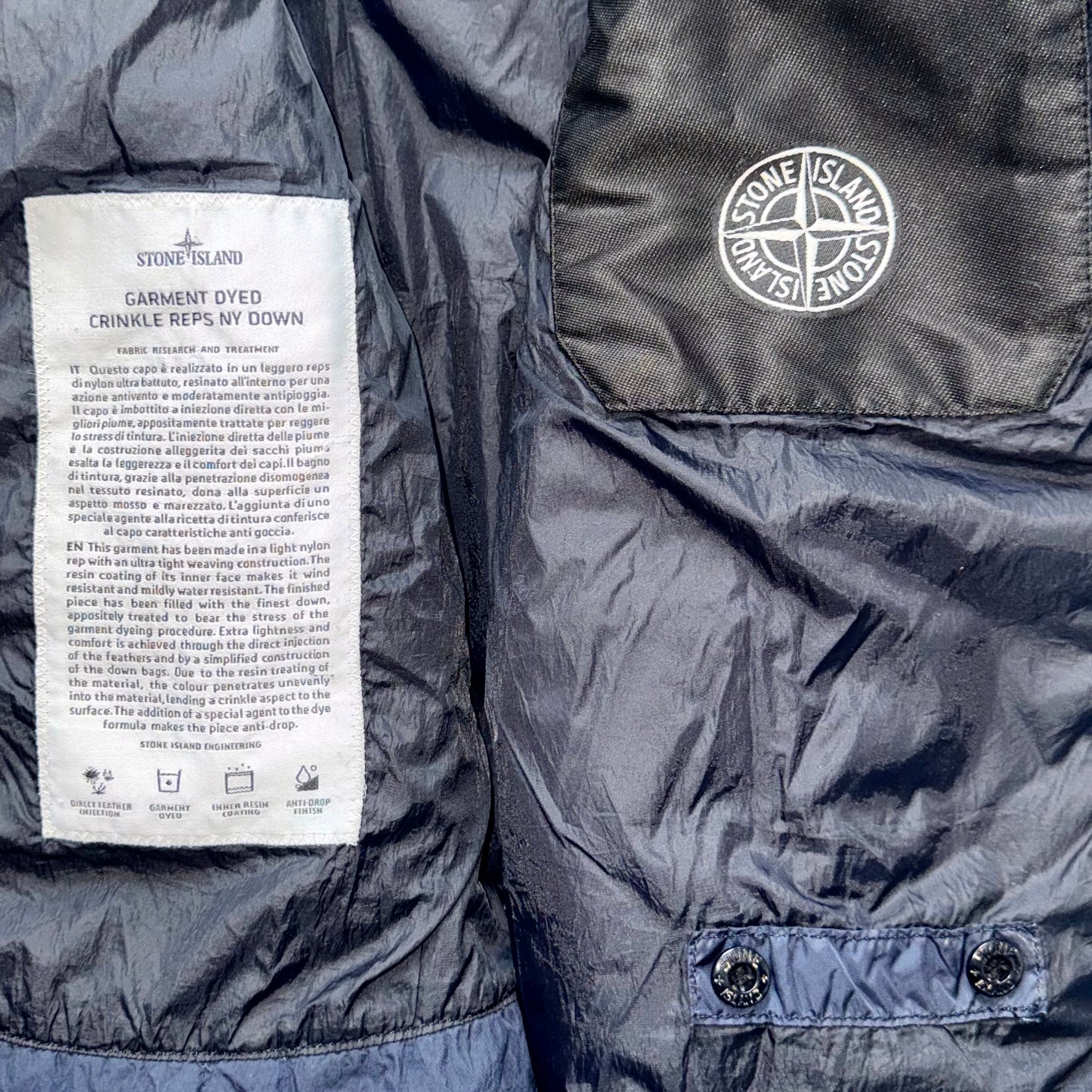 Stone Island Garment Dyed Crinkle Reps NY Down Badge Jacket - Medium ptp21”