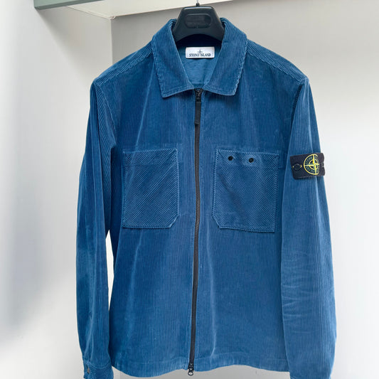 Stone Island Blue Organic Cotton Corduroy Full Zip Overshirt - Large
