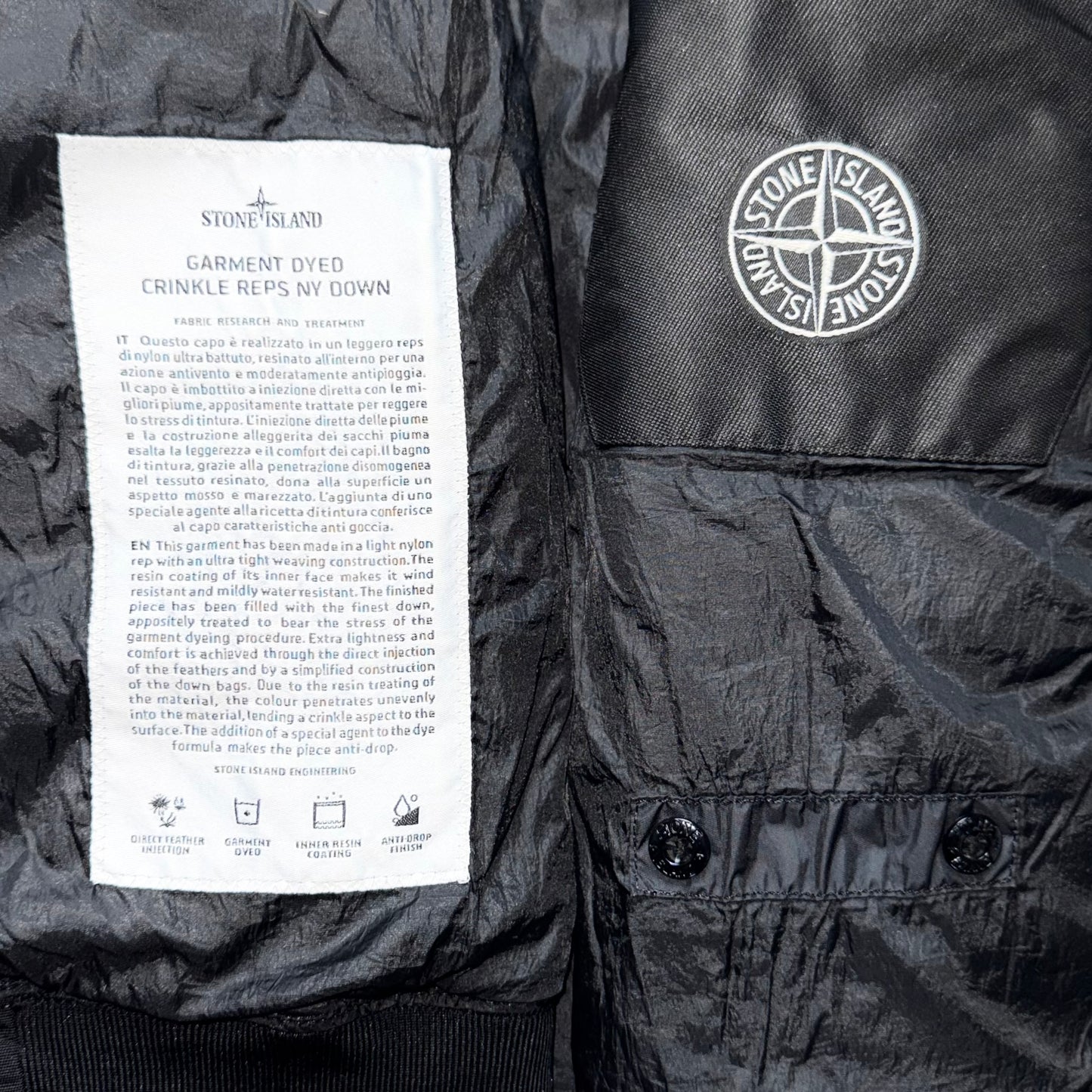 Stone Island Garment Dyed Crinkle Reps NY Down Badge Jacket - Small ptp20.5”