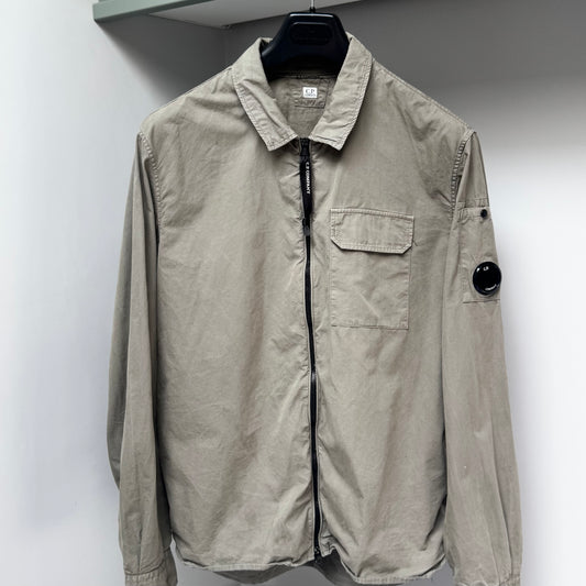 CP Company Green Organic Gabardine Full Zip Lens Overshirt - XL