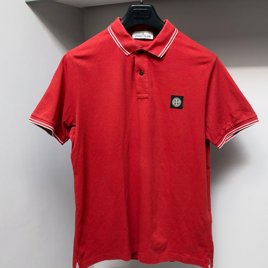 Stone Island Red Organic Cotton Pique Short Sleeve Polo Shirt - XL