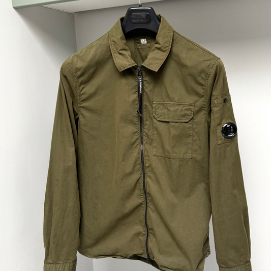CP Company Green Organic Gabardine Full Zip Lens Overshirt - Medium ptp20.5”