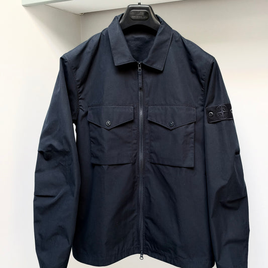 Stone Island Blue O-Ventile Ghost Piece Full Zip Overshirt - Large