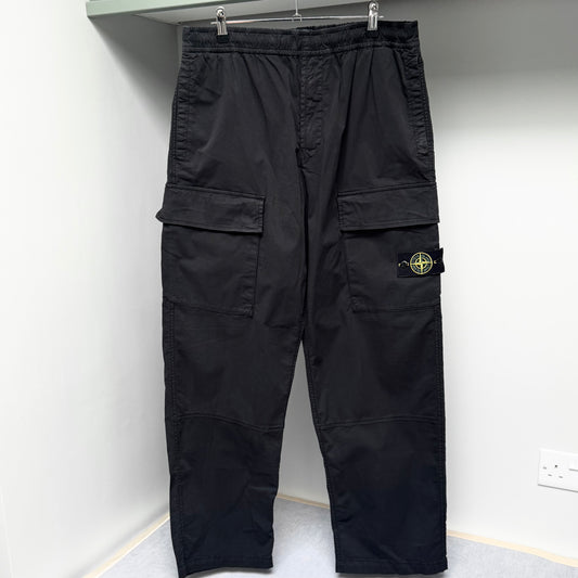 Stone Island Black Stretch Cotton Cargo Trousers - 34W 30L Loose Fit