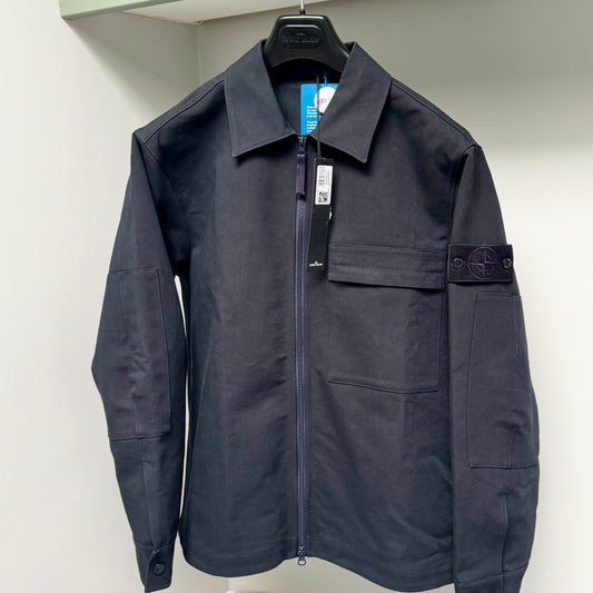Stone Island Ghost Piece Organic Cotton Canvas Full Zip Badge Overshirt - Medium ptp22”